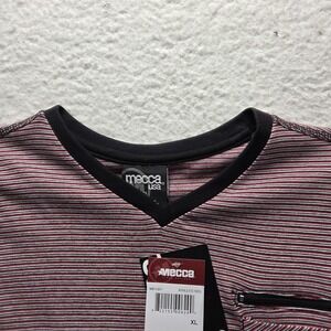 Mecca USA Shirt Mens XL Red Striped V-Neck Chest Pocket Zipper Tee Cotton Jersey
